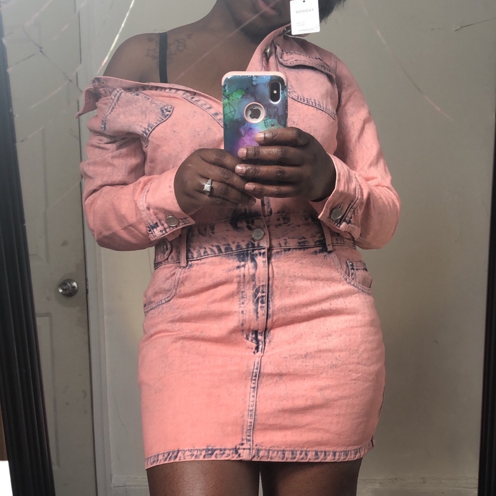 Pink Acid Wash Denim Dress